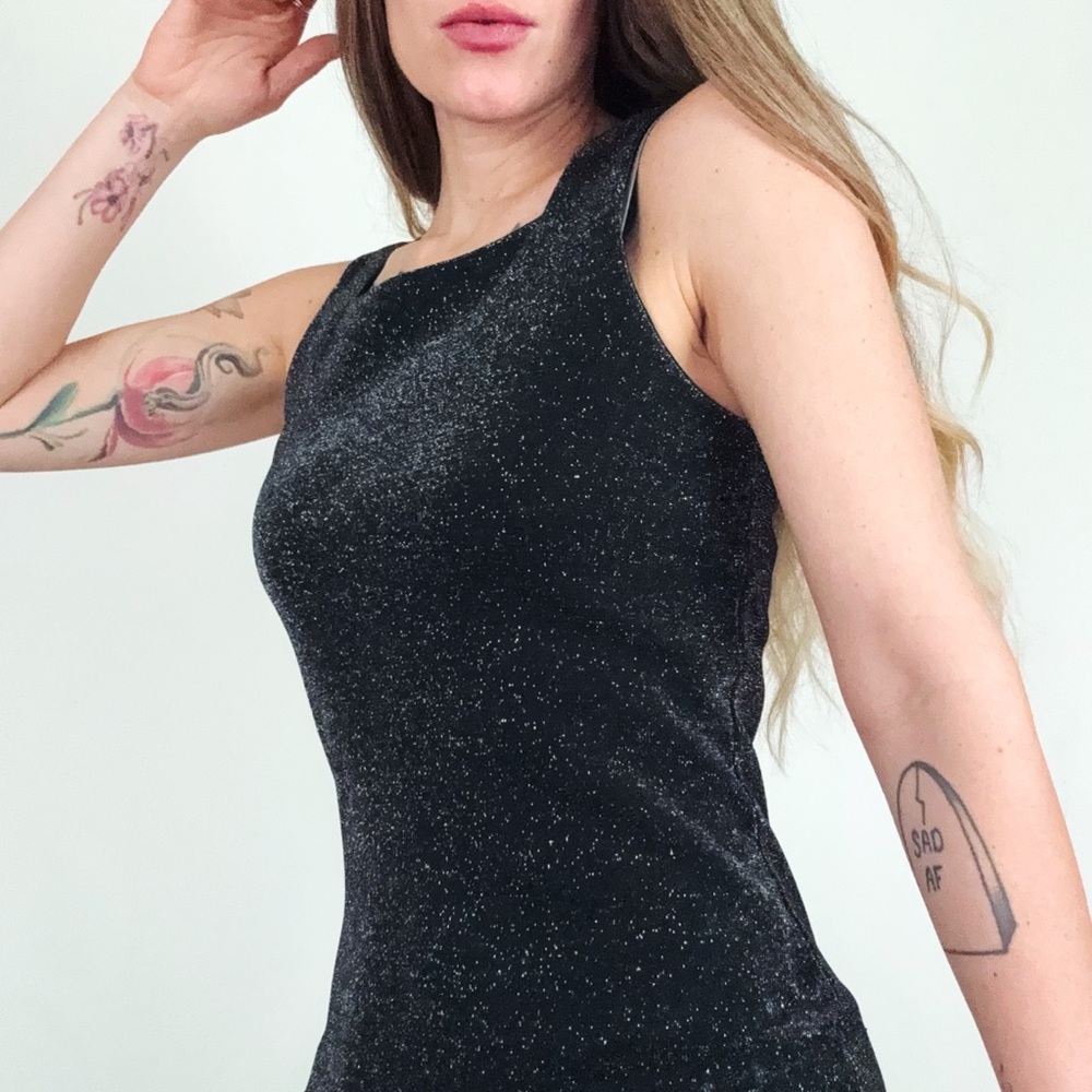 Vintage Shimmer Sleeveless Maxi Dress in Black | Size S - Picture 3 of 13